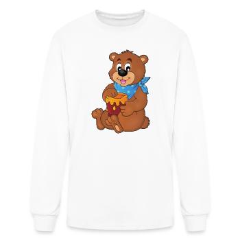 Cute Bear Eating Honey Pot Cartoon Illustration - Men's Long Sleeve T-Shirt - white - Front