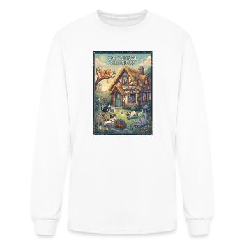 Cute Cats Playing Near Cozy Village House Cartoon  - Men's Long Sleeve T-Shirt - white - Front