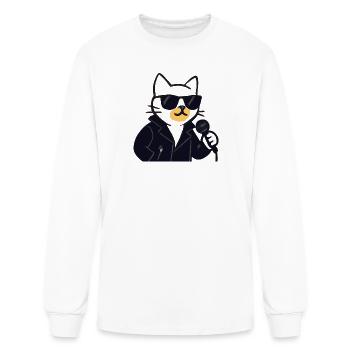 Sunglass Cat in Leather Jacket - Men's Long Sleeve T-Shirt - white - Front