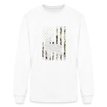Camo USA Flag Deer Elk Buck Camoflage HuntingCamo - Men's Long Sleeve T-Shirt - white - Front