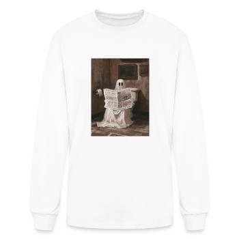 Funny Ghost Reading Newspaper In The WC Meme - Men's Long Sleeve T-Shirt - white - Front