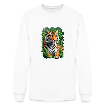 Tiger Sitting in Grass - Men's Long Sleeve T-Shirt - white - Front