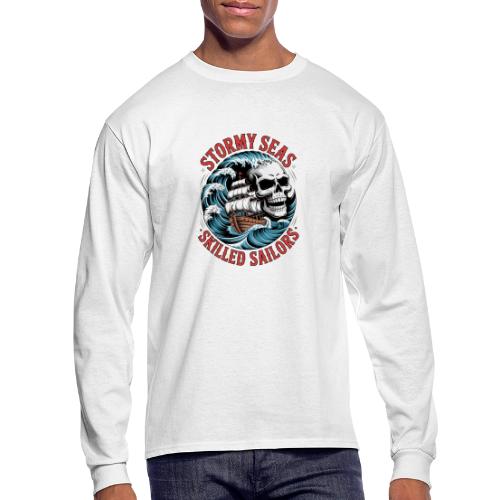 Stormy Seas Skull Pirate Ship Nautical Ocean Waves - Men's Long Sleeve T-Shirt
