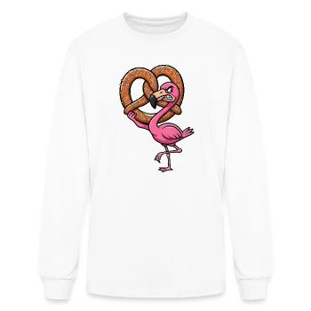 Cute flamingo cartoon pretzel Bavaria Bavarian - Men's Long Sleeve T-Shirt - white - Front
