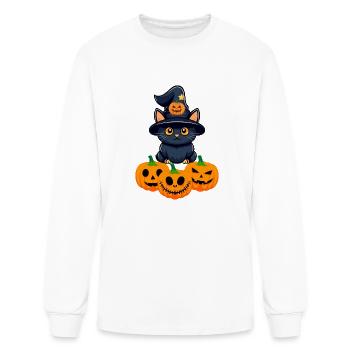 Cute Night Halloween Cat Lovers T Shirt - Men's Long Sleeve T-Shirt - white - Front
