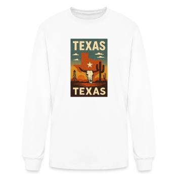 Texas Landscape with Longhorn Skull - Men's Long Sleeve T-Shirt - white - Front
