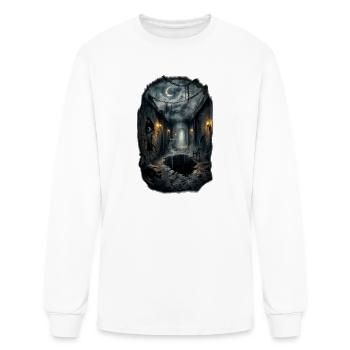 Dark Haunted fantasy Corridor with Moonlit Sky - Men's Long Sleeve T-Shirt - white - Front
