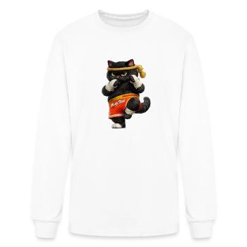 Funny Muay Thai Cat | Martial Arts Black Cat Graph - Men's Long Sleeve T-Shirt - white - Front