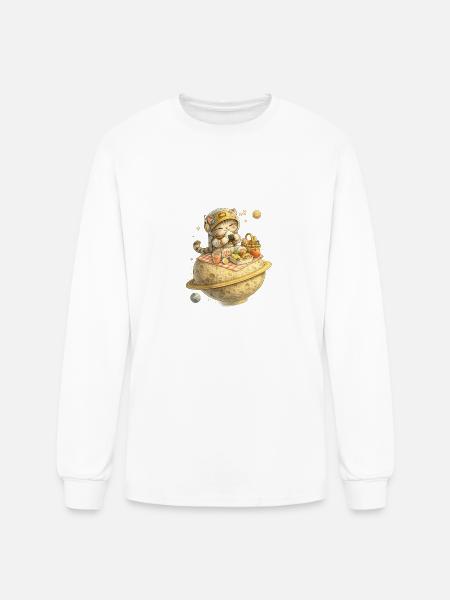 Lunchocat on Moon Cheese - Men's Long Sleeve T-Shirt - white