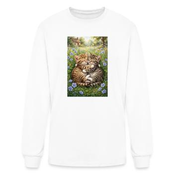 Cute Cuddling Kittens Sleeping in Flower Meadow Ar - Men's Long Sleeve T-Shirt - white - Front