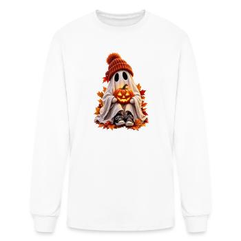 Cozy Ghost with Jack-o-Lantern - Men's Long Sleeve T-Shirt - white - Front