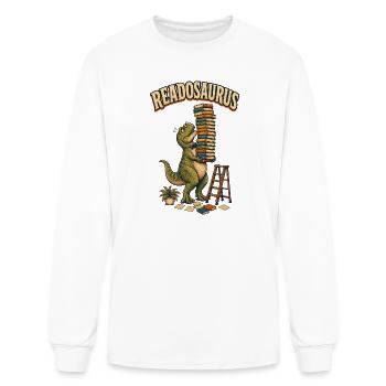 T-Rex Librarian Balancing Books Vintage Dinosaur  - Men's Long Sleeve T-Shirt - white - Front