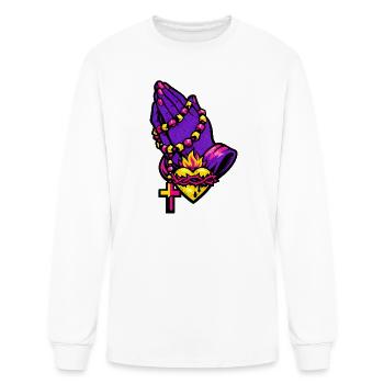 Neon Praying Hands with Heart Rosary - Men's Long Sleeve T-Shirt - white - Front