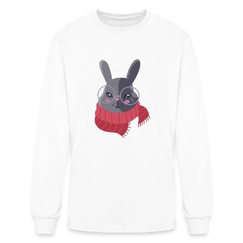 Hand drawn Winter Red Scarf Rabbit in glasses - Men's Long Sleeve T-Shirt - white - Front