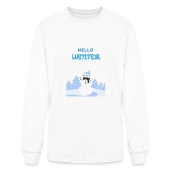 Blue White Cheerful Snowman Illustration Winter - Men's Long Sleeve T-Shirt - white - Front