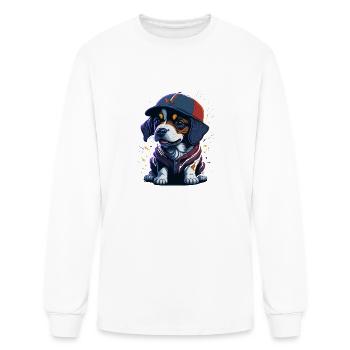 Cute Border Collie Puppy Wearing Baseball Hat - Men's Long Sleeve T-Shirt - white - Front