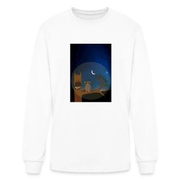 Owl in dead tree with chicks at night - Men's Long Sleeve T-Shirt - white - Front