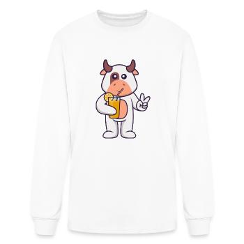 Cute Cow Holding Orange Juice In Glass - Men's Long Sleeve T-Shirt - white - Front