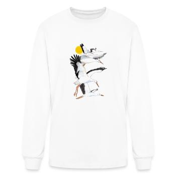 A Flock of White Storks Flying over the Sun - Men's Long Sleeve T-Shirt - white - Front