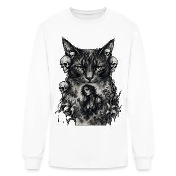Gothic Skull Cat – Dark Witch & Lily Surreal Art - Men's Long Sleeve T-Shirt - white - Front