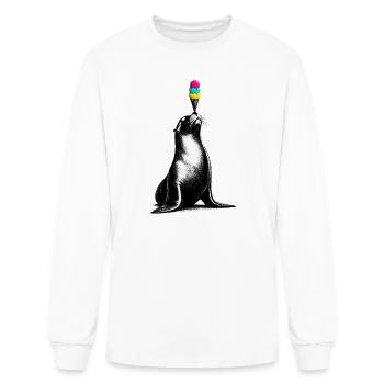 Sea Lion with Ice Cream in Stencil Style - Men's Long Sleeve T-Shirt - white - Front