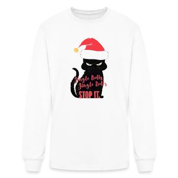 Funny Christmas Cat in Santa Hat Jingle Bells - Men's Long Sleeve T-Shirt - white - Front