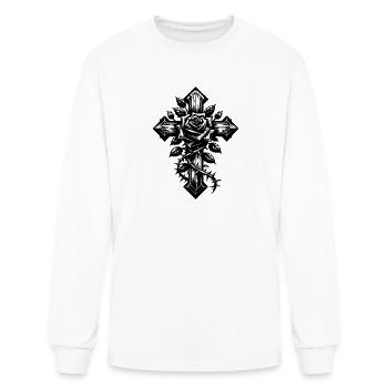 Rose With Thorns On An Elegant Cross - Men's Long Sleeve T-Shirt - white - Front