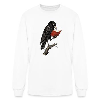 Crow Reading Open Book Vintage Linocut Art - Men's Long Sleeve T-Shirt - white - Front