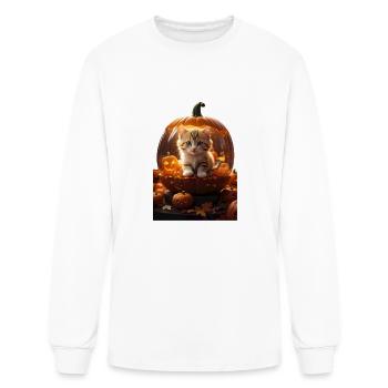 Cute kawaii kitten inside pumpkin Halloween. - Men's Long Sleeve T-Shirt - white - Front