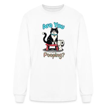 Are You Pooping Cat – Toilet Paper Humor - Men's Long Sleeve T-Shirt - white - Front