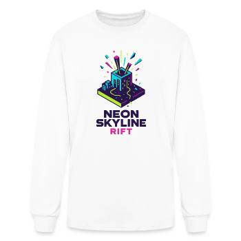 Neon Skyline Rift • Isometric Cyber Portal Burst - Men's Long Sleeve T-Shirt - white - Front