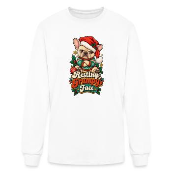 Resting Grumpy Face French Bulldog Christmas Shirt - Men's Long Sleeve T-Shirt - white - Front