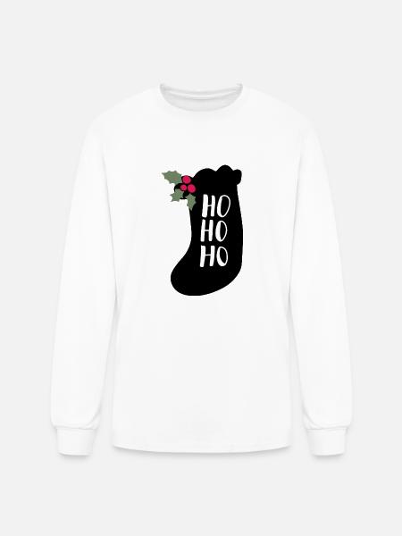 HOHOHO gift sock silhouette christmas - Men's Long Sleeve T-Shirt - white