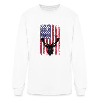 Deer Hunting American Flag Whitetail Buck - Men's Long Sleeve T-Shirt - white - Front