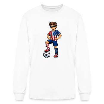 Soccer Boy Player USA Lover Fan American Flag - Men's Long Sleeve T-Shirt - white - Front