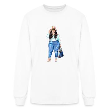 Proud Full Figured Woman Wearing Denim Blue Jeans - Men's Long Sleeve T-Shirt - white - Front