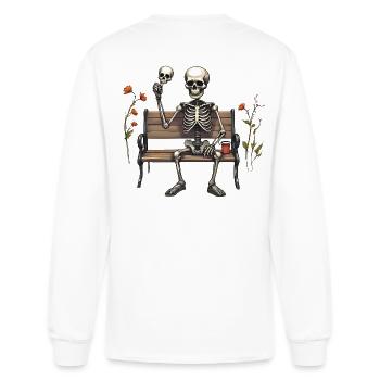 Playful Skeleton on Park Bench - Men's Long Sleeve T-Shirt - white - Back