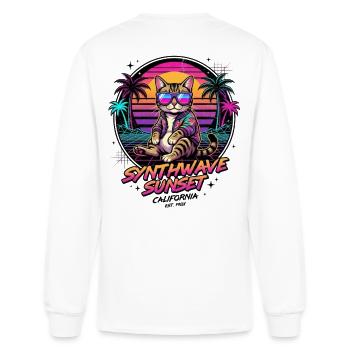 Synthwave Sunset Cat California - Men's Long Sleeve T-Shirt - white - Back