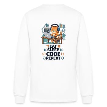 Cute Cat Programmer Eat Sleep Code Repeat - Men's Long Sleeve T-Shirt - white - Back