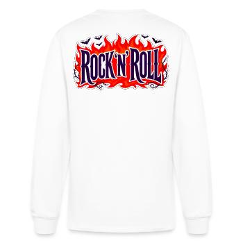 Rock N Roll Heavy Metal Flame Graphic - Men's Long Sleeve T-Shirt - white - Back