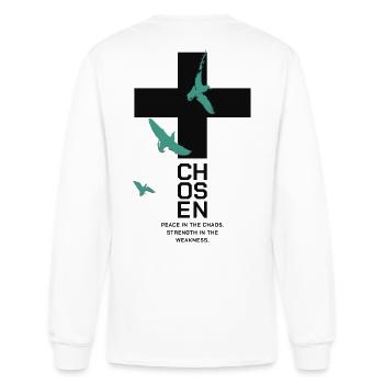 CHOSEN Kreuz Tauben Design Peace Chaos - Men's Long Sleeve T-Shirt - white - Back