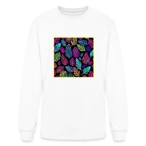 Luminous Foliage Tapestry: Neon Leaves Symphony - Men's Long Sleeve T-Shirt