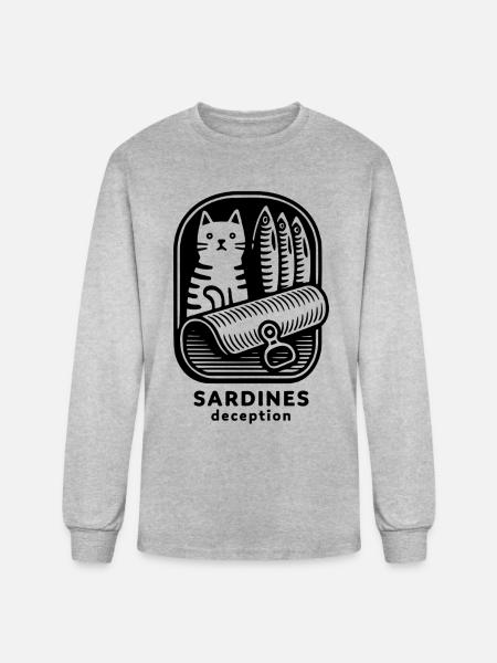 Funny Cat Sardines Deception - Men's Long Sleeve T-Shirt - heather gray