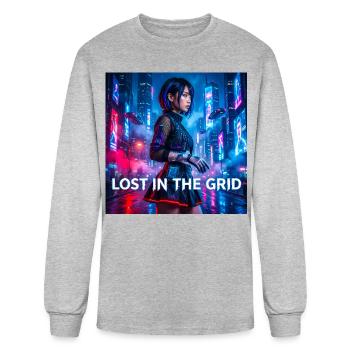 Cyberpunk Neon Heroine: Digital Grid Design - Men's Long Sleeve T-Shirt - heather gray - Front