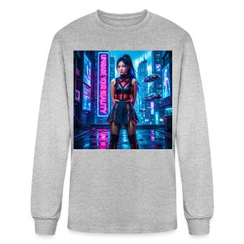 Cyberpunk Neon Armor Heroine — Digital Reality  - Men's Long Sleeve T-Shirt - heather gray - Front