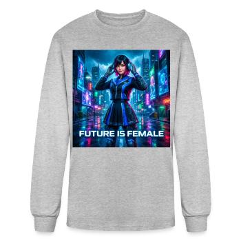 Cyberpunk Neon Heroine — Empowered Future  - Men's Long Sleeve T-Shirt - heather gray - Front