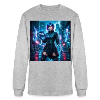 Cyberpunk Error 404 Heroine — Digital Glitch  - Men's Long Sleeve T-Shirt - heather gray - Front