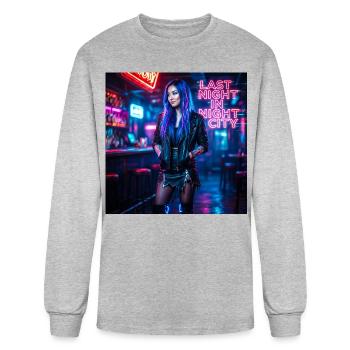 Cyberpunk Neon Bar Heroine — Rainy Night  - Men's Long Sleeve T-Shirt - heather gray - Front