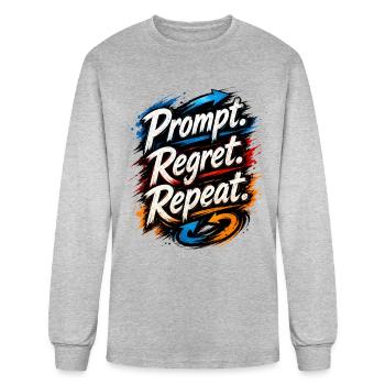 Prompt Regret Repeat Graphic Funny AI Humor - Men's Long Sleeve T-Shirt - heather gray - Front