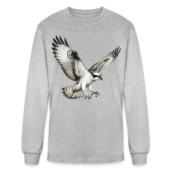 Vintage Osprey Flying Hand Drawn Wildlife Sketch  - Men's Long Sleeve T-Shirt - heather gray - Front